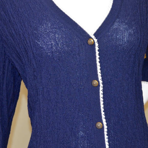St. John Collection Navy Lacey Knit Enameled Buttons Cardigan - Picture 10 of 12